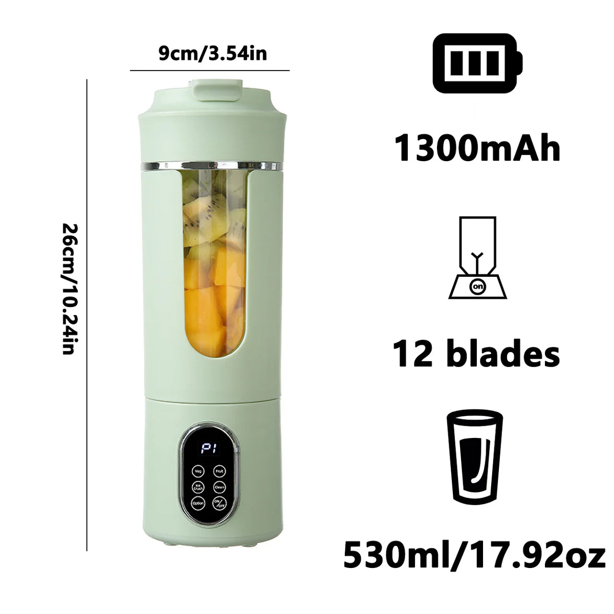 530ml Portable USB Rechargeable Blender with 12 Blades