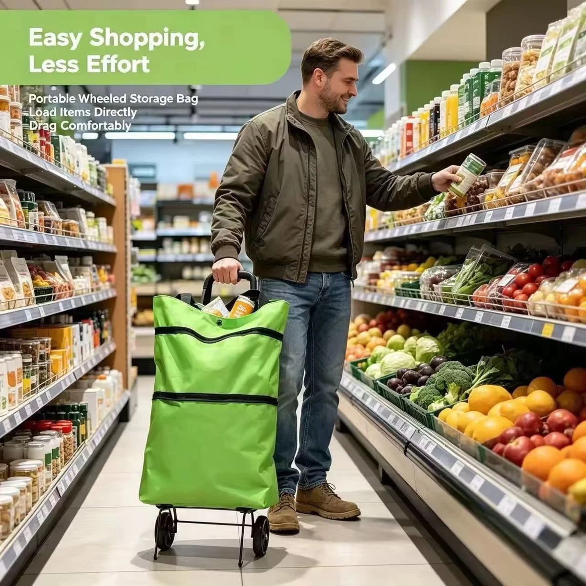 Foldable Rolling Shopping Cart with Wheels & Shoulder Bag