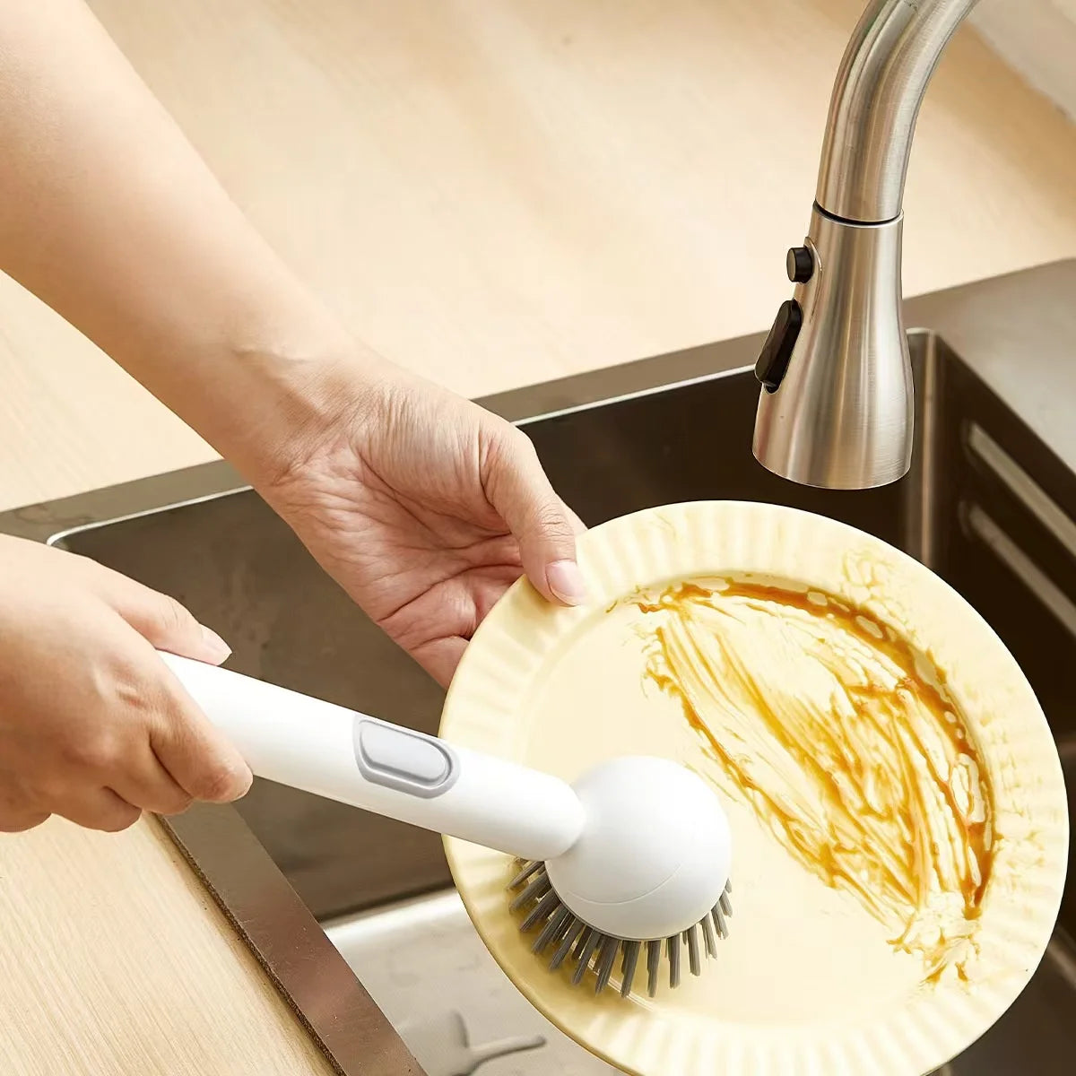 Rotating Kitchen Cleaning Brush with Long Handle