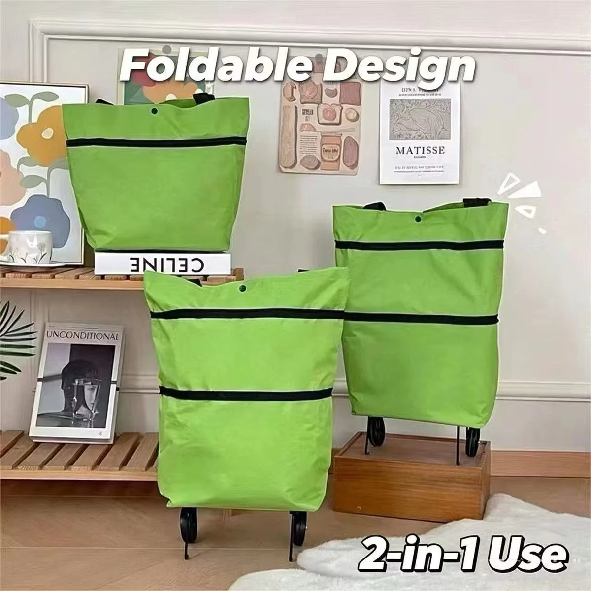 Foldable Rolling Shopping Cart with Wheels & Shoulder Bag