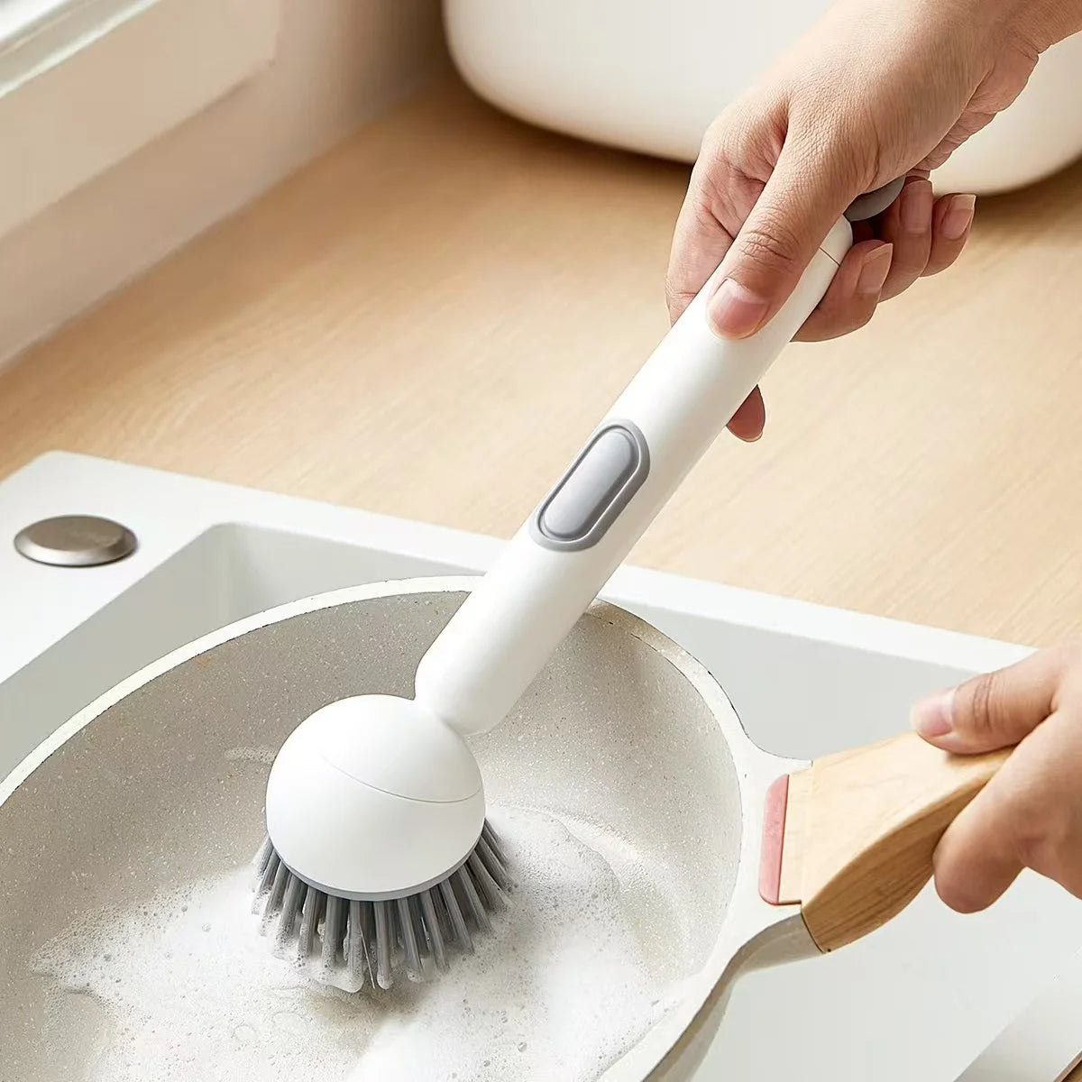 Rotating Kitchen Cleaning Brush with Long Handle