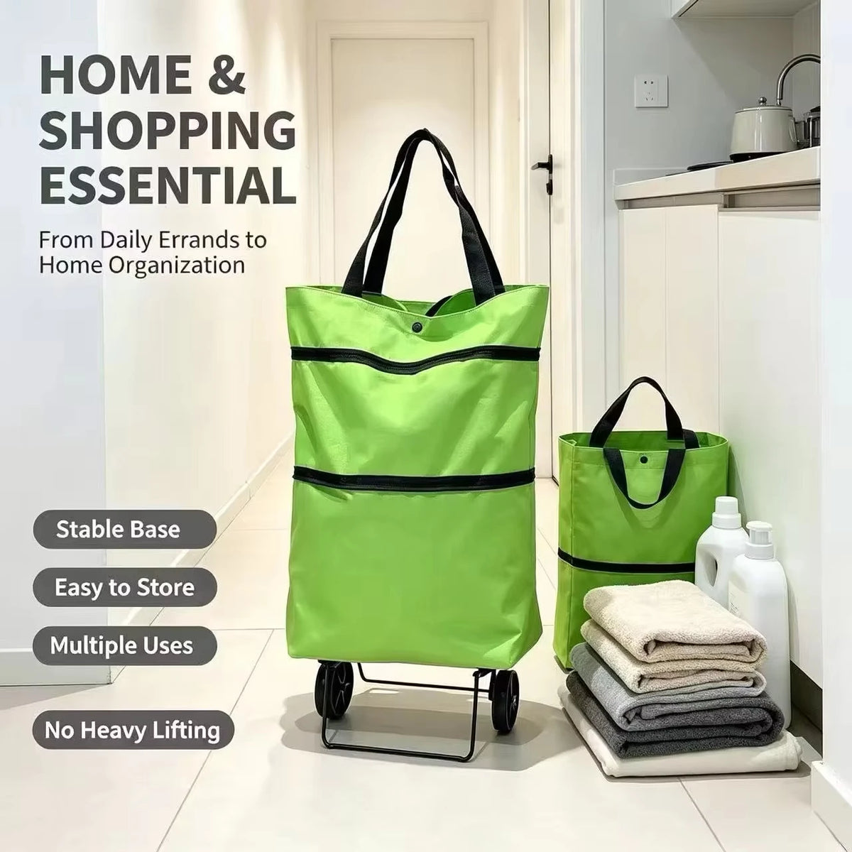Foldable Rolling Shopping Cart with Wheels & Shoulder Bag