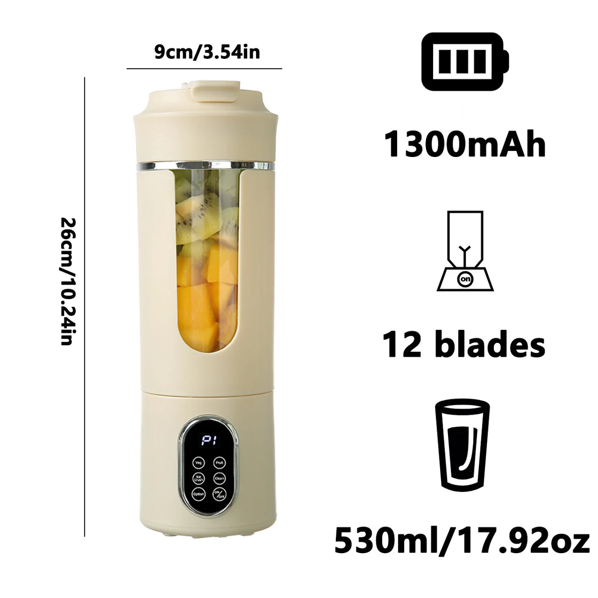 530ml Portable USB Rechargeable Blender with 12 Blades