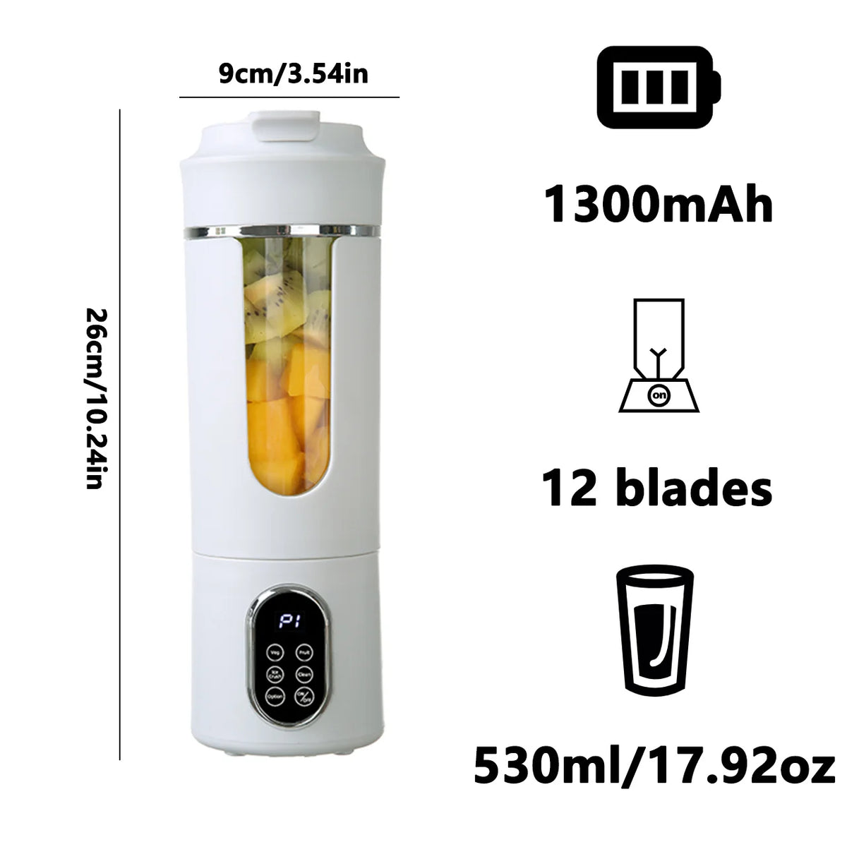 530ml Portable USB Rechargeable Blender with 12 Blades